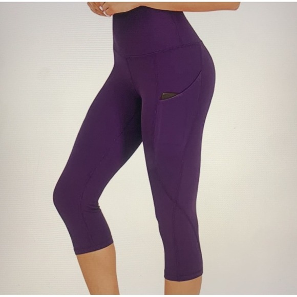 Tesla Purple Capri Leggings High Waist Athletic Workout Yoga Pants Small - Picture 1 of 5